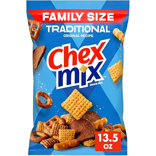 Traditional Chex Mix, Original Recipe, Family Size, 12.5 oz | Corn & Wheat Chex, Rye Chips, Squiggle Breadsticks, Pretzels, 50% Less Fat than Regular Potato Chips