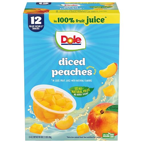 Dole Diced Peaches in 100% Juice - Dole Fruit Bowls Snacks - 4 oz Fruit Bowls - 12 Pack | In 100% Juice, Fruit Bowls Snacks
