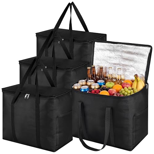 Dntorx Insulated Reusable Grocery Bags, 30L Cooler Bag Black - Heavy Duty Food Delivery Collapsible