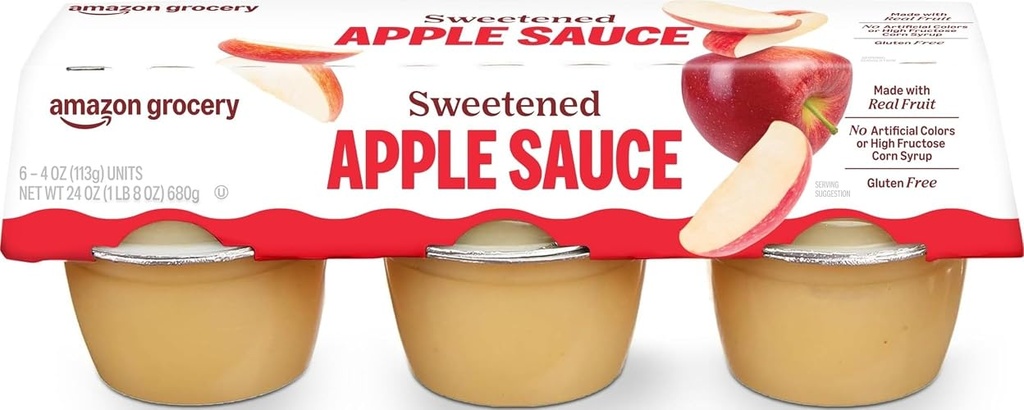 Amazon Grocery, Sweetened Apple Sauce, 4 Oz, Pack of 6