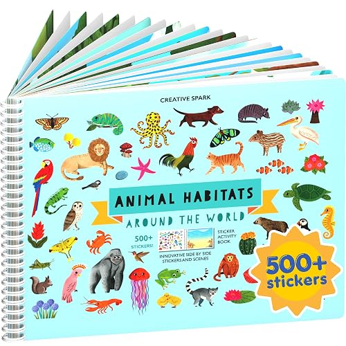Cupkin Animal Habitats Coloring & Sticker Activity Book | 500+ Stickers | Spiral-bound kids craft format with 12 scenes, 12 art pages, side-by-side viewing, and an easy-peel design for ages 2–8