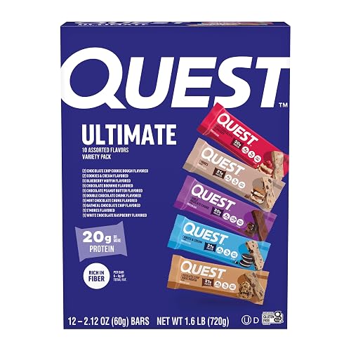 Quest Nutrition Ultimate Variety Pack Protein Bars, High Protein, 12 Count | 20-21g Protein, 3-5g Net Carbs, Gluten Free, High Quality Protein, Individually Wrapped 2.12oz Bars