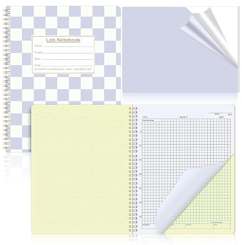 Affrolling Checkerboard Carbonless Lab Notebook Student Cute Carbon Copy 8.5'' x 11'' 25 Sets of Pages 53 Pages Total Laboratory Engineering Chemistry Computation Science Grid Women(Blue Checkered)