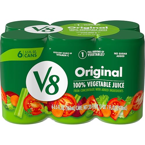 V8 Original 100% Vegetable Juice, 5.5 fl oz Can (6 Pack)