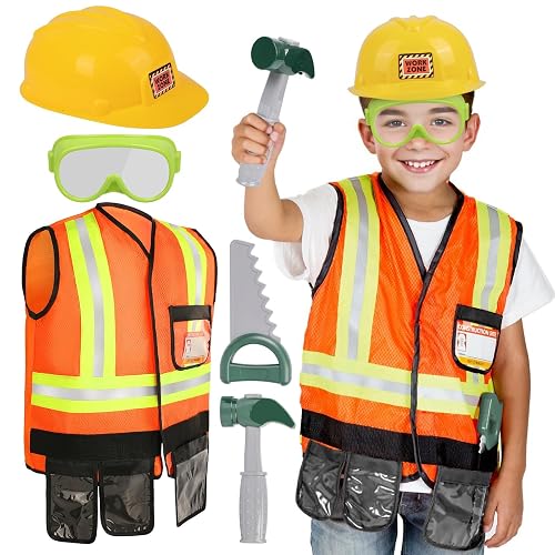 Liberry Kids Tool Set Pretend Toy for 3 4 5 Years Old with Costume | Breathable Fabric, Durable Helmet, Smooth Edges, Construction Worker Role Play, Halloween Birthday Gift for Boys Girls