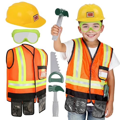 Liberry Kids Tool Set Pretend Toy for 3 4 5 Years Old with Costume | Breathable Fabric, Durable Helmet, Smooth Edges, Construction Worker Role Play, Halloween Birthday Gift for Boys Girls
