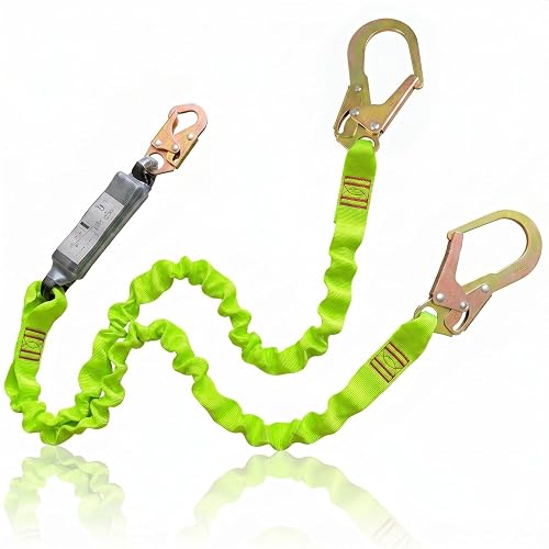 6FT Double Leg Internal Shock Absorbing Safety Fall Protection Lanyard with Dual Rebar & Snap Hook |Heavy-Duty Webbing | Roofer, Construction, Scaffolding | OSHA & ANSI Rated (A-Shock Absorbing)