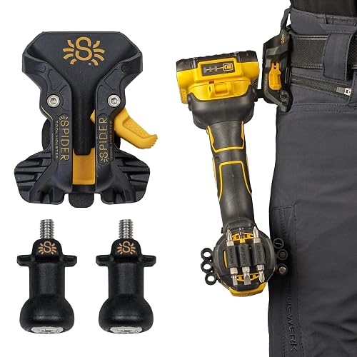Spider Tool Holster, Self-Locking Pro Tool Holster, Includes 2 Drill Pins | Quick-Draw Multi Tool Holder, Clips to Any Tool Belt, Ambidextrous Lock, Compatible with Major Power Drill & Driver Brands