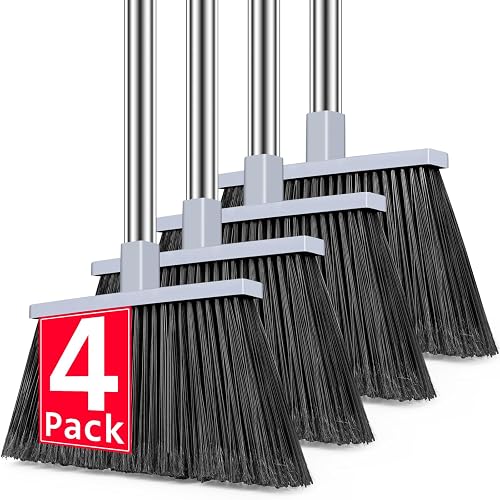 Broom, 4 Pack Heavy Duty Outdoor Brooms for Floor Cleaning, 58" Long Handle | Heavy-Duty Broom for Sweeping Outdoor Shop Garage Patio Decks Kitchen Commercial Industrial