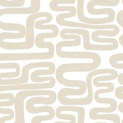 Micpolo Peel and Stick Wallpaper Beige and White Wallpaper Modern Geometric Contact Paper Self-Adhesive Removable Wall Paper Waterproof for Bathroom Bedroom Cabinet Decor Vinyl 17.3" x 78.7"