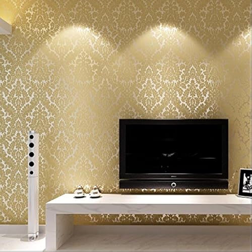 QIHANG European Vintage 3D Damask Embossed Textured Wallpaper Roll, Beige | For Living Room,BedRoom,TV,Dinning Room,Non-pasted, Vinyl, PVC Wall paper Roll, Home Decoration, 0.53m*10m=5.3㎡