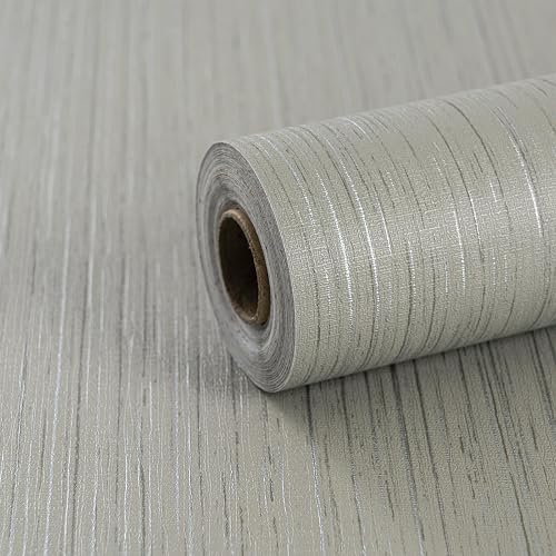 Micpolo Grey Grasscloth Wallpaper Peel and Stick Textured Wallpaper for Bathroom and Bedroom Removable Waterproof Contact Paper for Cabinets Furniture 17.3"x 118"