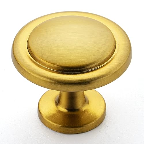 Ravinte Brushed Brass Round Cabinet Knobs,Zinc Pulls,1-1/4 Inch,30 Pack | Solid Zinc Alloy, Single Hole, Screws Included, Drawer Pulls, Kitchen Cabinet Hardware, for Dresser Drawers Cupboard