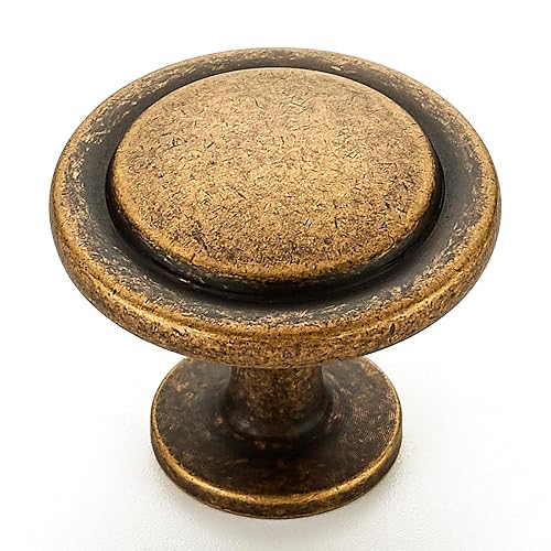 Ravinte Antique Brass Round Cabinet Knobs,Zinc Pulls,1-1/4 Inch,30 Pack | Solid Zinc Alloy, Single Hole, Screws Included, Drawer Pulls, Kitchen Cabinet Hardware, for Dresser Drawers Cupboard