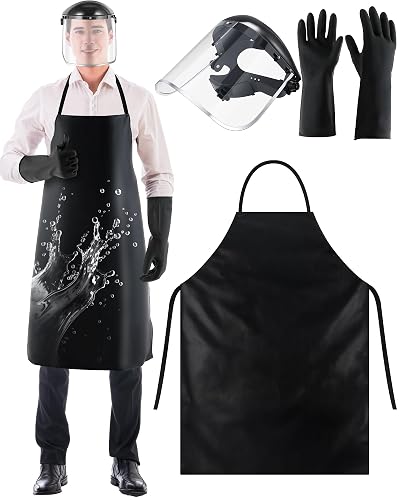 ElectricWise safety face shield with Apron Gloves | Waterproof Rubber, Full Impact Resistant Mask for Men, Work, Chemical, Grinding, Cleaning, Industrial, Heavy Duty