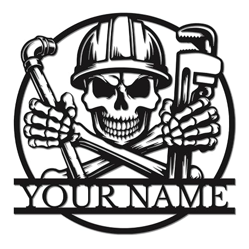 Personalized Plumbing Metal Wall Art, Custom Plumber Name and Tool Sign for Workshop, Garage and Service Business Decor (Style-4)