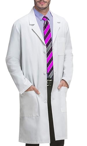 VOGRYE Men's Lab Coat Cotton Blend — 3 Pocket Long Sleeve Button Front | Medical Lab Coat storage for clinic class dental Closure Machine Washable for Classroom Laboratory Healthcare