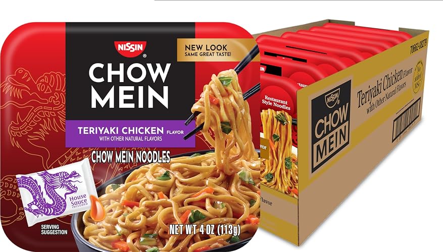 Nissin Chow Mein Noodles, Teriyaki Chicken, 4 Ounce (Pack of 8) | 10g Protein