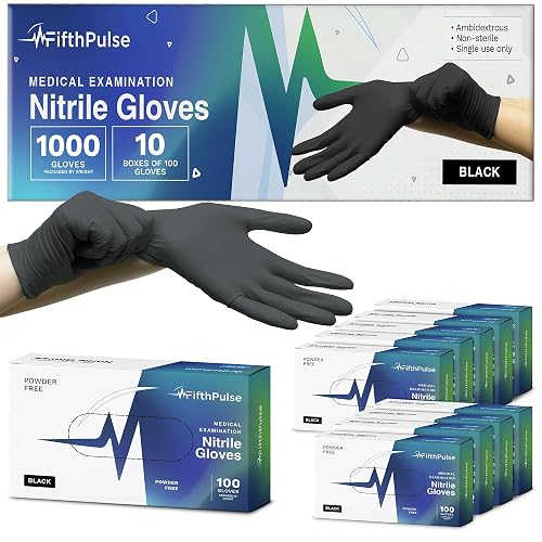 Black Nitrile Gloves Medium, Case of 1000 - Disposable Exam Gloves 3 Mil, Latex-Free, Powder-Free, Food Safe - Medical Grade for Cooking, Cleaning, Lab and Industrial Use - Click-Medical