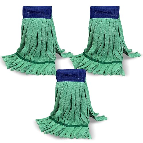 Heavy Duty Commercial Mop Head Replacement : 3 Packs 14oz Microfiber Tube Lint Free Industrial Heavy Duty Mop Head for Floor Cleaning - Super Absorbent & Bleach-Safe (Green)