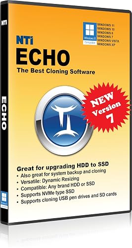 NTI Echo 7 | Disk Cloning & Migration Software | Make An Exact Copy of HDD or SSD with Dynamic Resizing | Download Card | Lifetime License (Not 1-Year Subscription!)