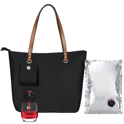 LEZEHUIBEST Wine Tote Bag, Beach Cooler for Travel Gift, Leakproof Insulated Purse Carrier with Hidden Spout Compartments, Holds 2 Bottles for Picnic, BYOB Restaurant, Party, Dinner