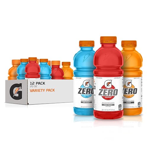 Gatorade G Zero Thirst Quencher, 3 Flavor Variety Pack, 20oz Bottles (12 Pack)