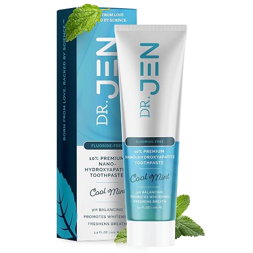 Dr. Jen Fluoride Free Toothpaste with 10% Premium Nano Hydroxyapatite | Infused with Xylitol and Glycerin, Remineralizing Daily Oral Care for Sensitive Teeth, Travel Essentials, Cool Mint, 1 Pack