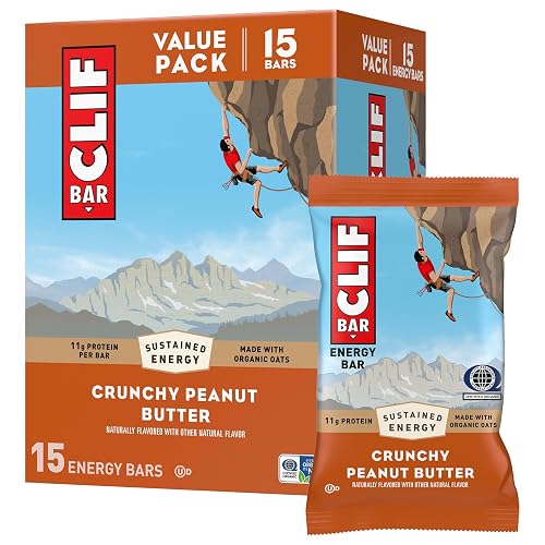 CLIF BAR Protein Energy Bars, Crunchy Peanut Butter, 15ct | 11g Protein, Made with Organic Oats, Non-GMO, Plant-Based, No High Fructose Corn Syrup