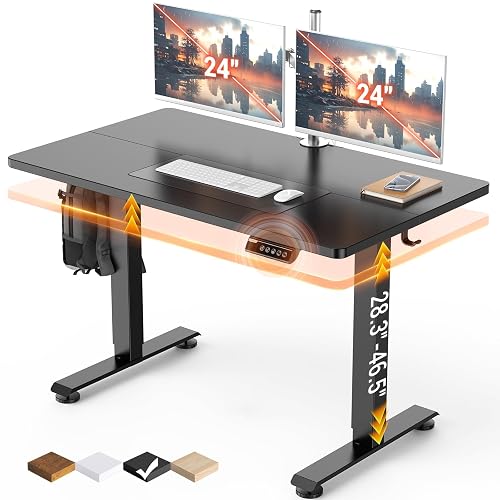 Veken 47.2 Inch Large Electric Standing Desk, Gaming Table, Black | Height Adjustable Sit Stand Up Computer Tables for Home Office, Study , Writing, Suit students, employees and group work