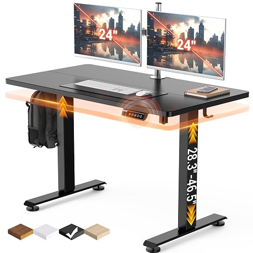 Veken 47.2 Inch Large Electric Standing Desk, Gaming Table, Black | Height Adjustable Sit Stand Up Computer Tables for Home Office, Study , Writing, Suit students, employees and group work