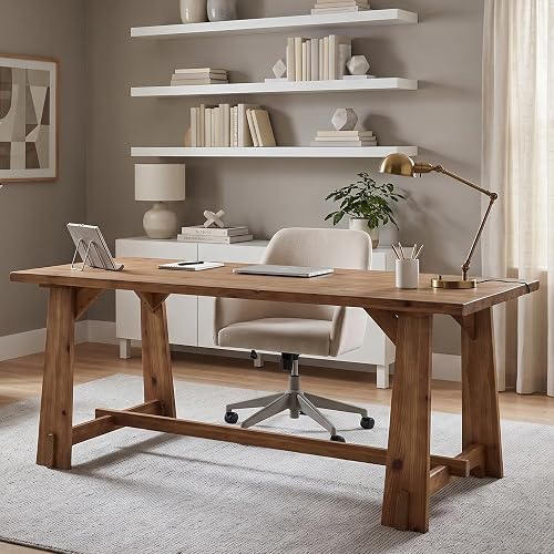 LITTLE TREE 63" Long Large Wood Desks, Solid Wood Office Desk | Farmhouse Executive Computer Desk, Large Work Writing Table, Rustic Brown Business Furniture for Home