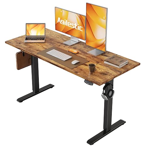 Agilestic 48*24 Inch Height Adjustable Electric Standing Desk, Rustic Brown | Sit Stand Up Computer Desk, Memory Presets, Stable Steel Frame,154 lbs, Easy Assembly, Splice Board, Home Office, Studying