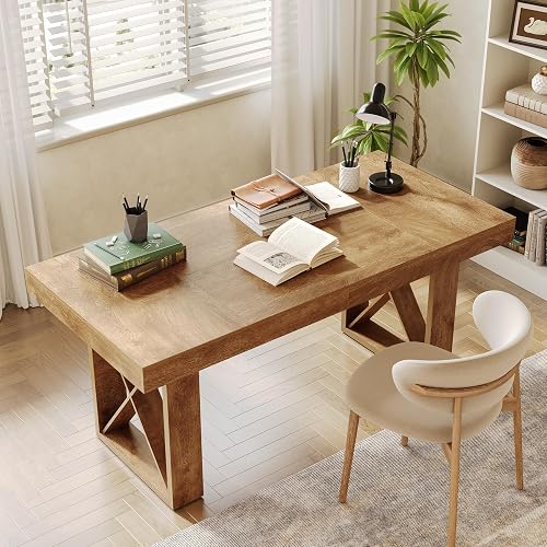 LITTLE TREE 63-Inch Computer Desk, Simple Thick Appearance, Study Gaming Writing Workstation Executive Office Desk for Home, Study Room, Brown