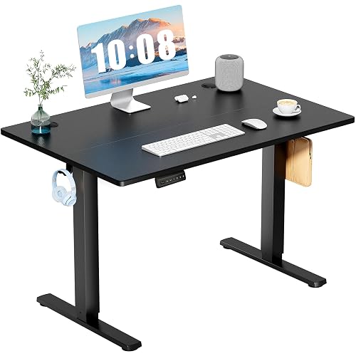 DUMOS 40 Inch Electric Standing Desk, Memory Adjustable Home Office Desk | Sit Stand Up Desk for Work Home Office,Adjustable Desk, Rising Computer Table with Splice Board,Cable Management,Hook,Black