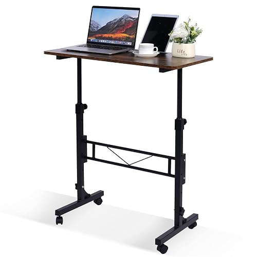 KLSMYHOKI Standing Desk Adjustable Height, Mobile Stand Up Desk with Wheels | Small Computer Desks Rolling Desk, Portable Laptop Desks Rustic Standing Table Home Office Desks 16"x31.5" Height 27"-43.5"
