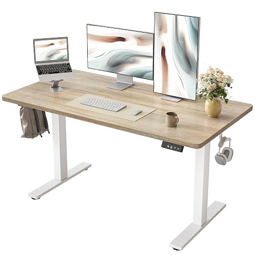 TIQLAB 48 X 24 Inch Height Adjustable Electric Standing Desk, Maple | Smooth Height Adjustment, 2 Memory Presets, One-Touch Control, Stable Steel Frame, 176 lbs Capacity, Easy Assembly