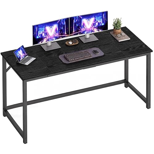 VASAGLE Computer Desk, Office Work Desk, 55.1 x 19.7 x 29.9 Inches | For Study, Bedroom, Home Office, Living Room, Ebony Black and Black ULWD214B101
