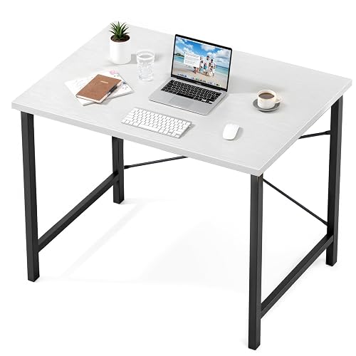 Sweetcrispy 32-Inch Small Computer Desk for Bedroom, Modern White | Gaming Writing Work and Study Desk for Home Office, Sturdy Metal Frame and Compact Modern Design with X-Shaped