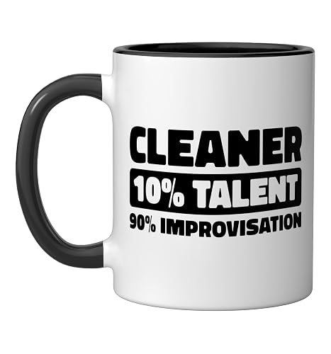 Cleaner Sanitation - Janitorial Housekeeping Cleaner Ceramic Mug, Black/White