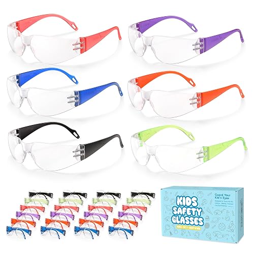 bysaficia 24 Pack Kids Clear Safety Glasses, ANSI Z87.1 Youth Safety Goggles, Impact Resistant Polycarbonate Lenses, Boys Girls Eye Protection for School Science Lab, Sports, Nerf Party & DIY