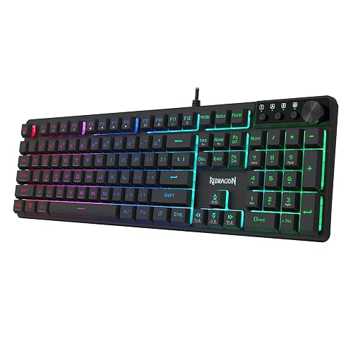 Redragon K521-E Gaming Keyboard with Knob, RGB 104 Keys Wired Keyboard | Mechanical Feeling Keyboard, 12 Multimedia Keys, Anti-Ghosting, Programmable Software, Compatible with PC, PS4/5, Xbox