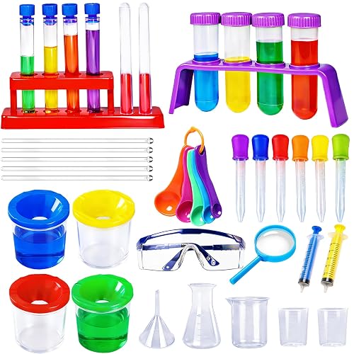 Bbiamsleep 37PCS Science Kits for Kids, Beakers and Test Tubes Experiments | Color Science Experiment Educational Toys Christmas Gift, Plastic Beakers Test Tubes Pipettes Droppers for Kids Ages 3+