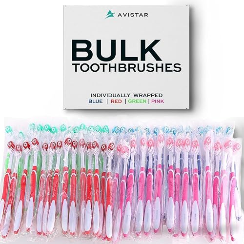 Avistar Bulk Toothbrushes Pack - 148 Individually Wrapped for Travel, Hotels, Relief Missions, and Donations - Disposable Toothbrush Pack Adults and Kids - Red, Blue, Green, Pink