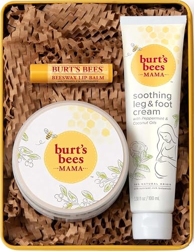 Burt's Bees Mama Gift Set, Includes Lip Balm, Leg and Foot Cream, and Belly Butter, Natural Origin Skin Care, 0.15 oz./3.38 oz./6.5 oz.