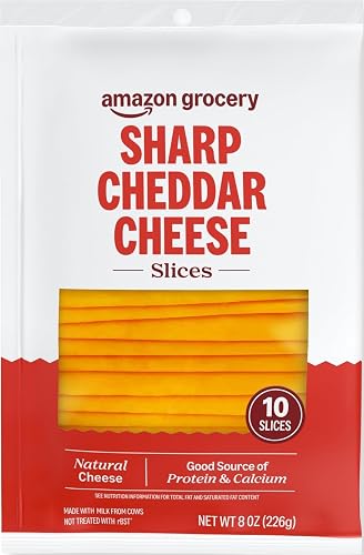 Amazon Grocery, Sharp Cheddar Cheese, Sliced, 8 Oz, 10 Slices