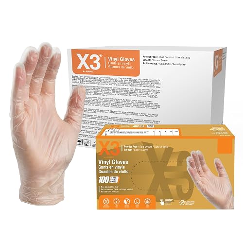 X3 Clear Vinyl Disposable Industrial Gloves, 3 Mil, Latex & Powder-Free, Food-Safe, Non-Sterile, Smooth
