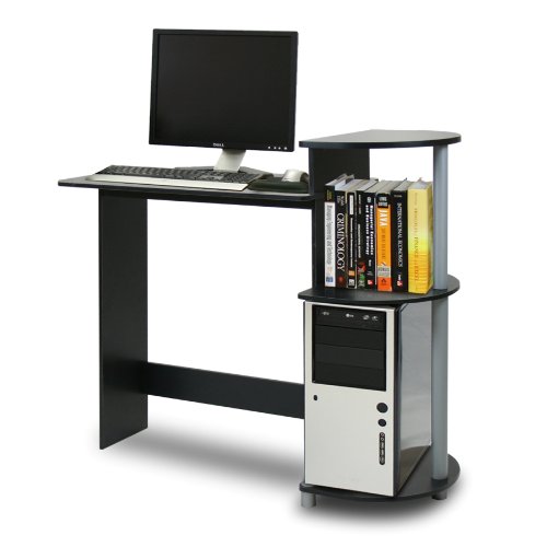Furinno COMPACT Desk, 28.5" Wide Gaming Desk with Shelves, Computer Desk with Book Shelf, Office Desk for Home Office, Study Room, Dorm, Bedroom, Black