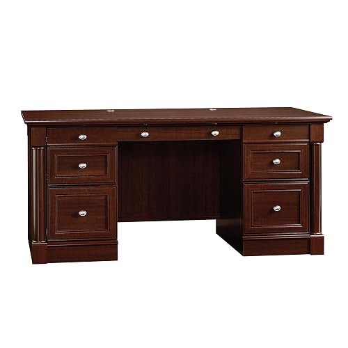 Sauder Palladia Office Desk with Drawers, Executive Desk with File Cabinet Storage, Cable Management, Keyboard Tray, in Select Cherry Finish