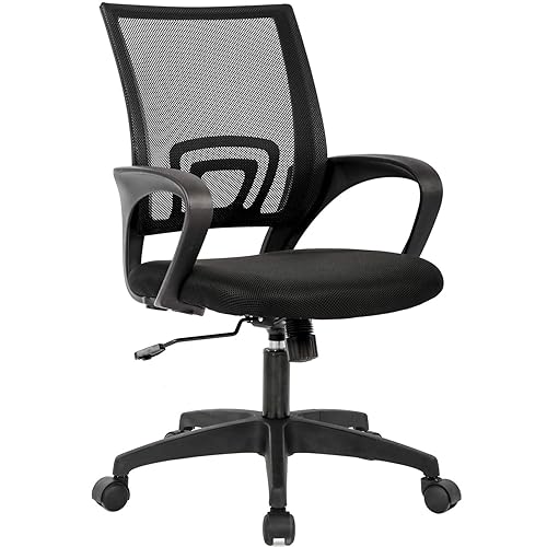 BestOffice Ergonomic Office Chair | Mid-Back Swivel Desk Chair | Black | with Lumbar Support, Adjustable Height & Breathable Backrest | Sponge Seat & Rolling Wheels | for Home, Office | Pack of 1